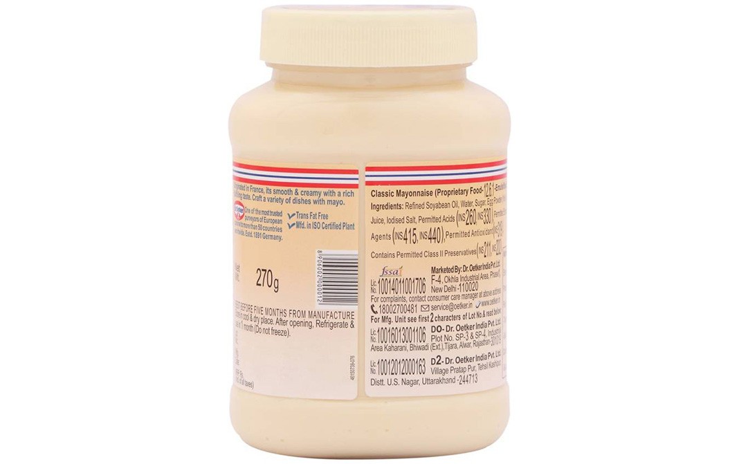 Dr. Oetker Fun foods Mayonnaise Classic    Plastic Jar  270 grams